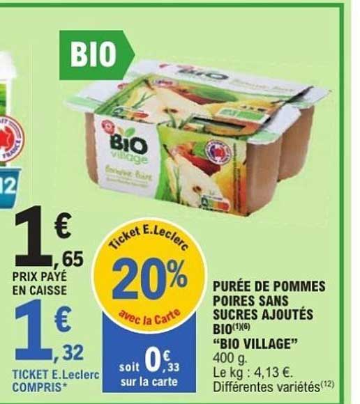 PURÉE DE POMMES POIRES SANS SUCRES AJOUTÉS BIO