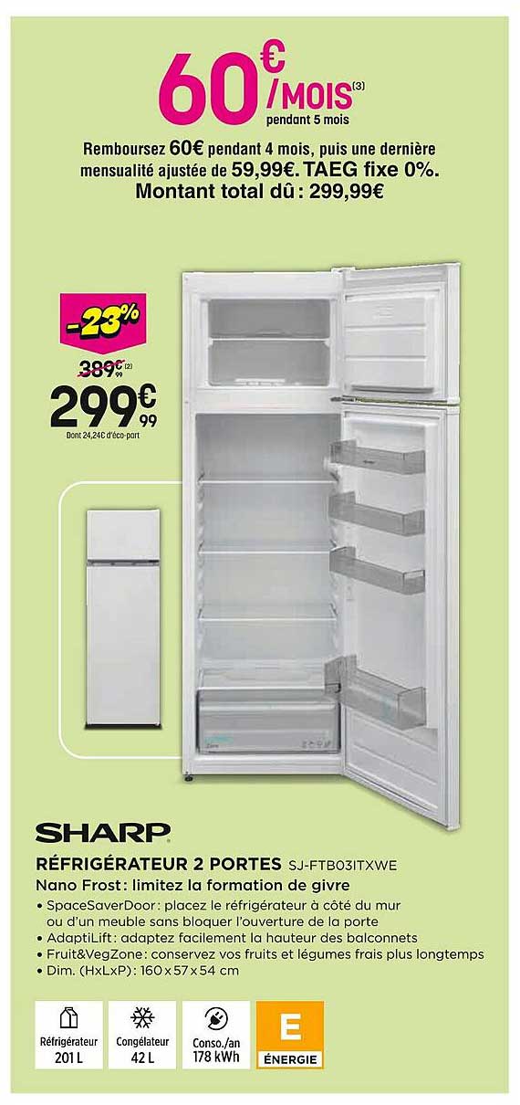RÉFRIGÉRATEUR 2 PORTES SJ-FTB031TXWE