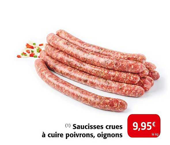 Saucisses crues à cuire poivrons, oignons