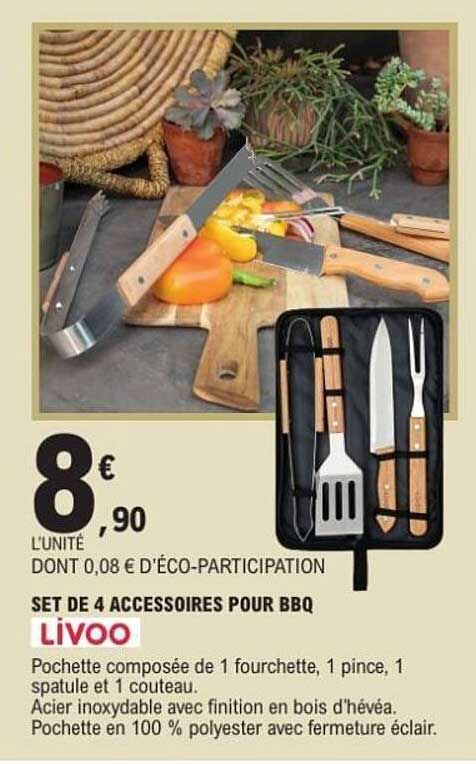 SET DE 4 ACCESSOIRES POUR BBQ LIVOO
