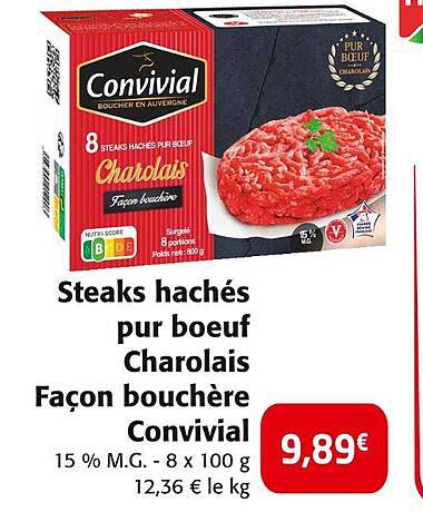 Steaks hachés pur boeuf Charolais Façon bouchère Convivial