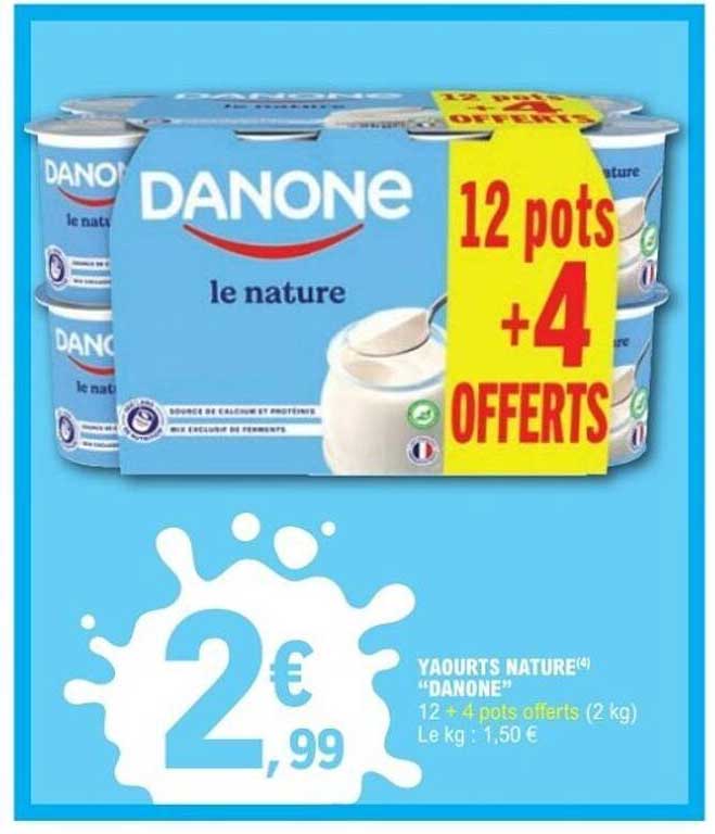 YAOURTS NATURE "DANONE" 12 + 4 pots offerts (2 kg)