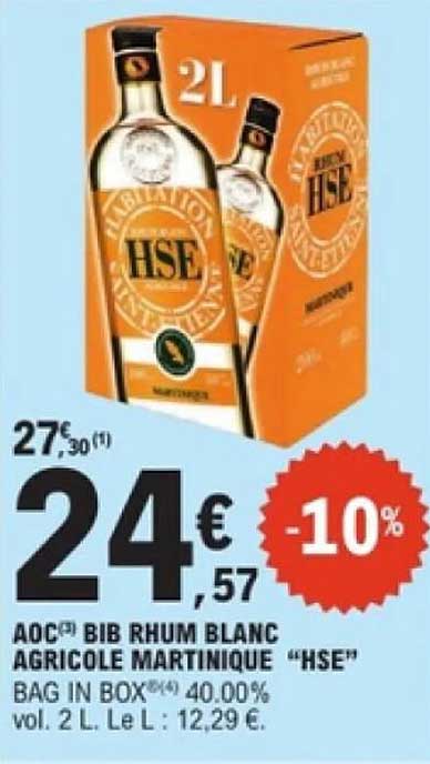 10% de réduction sur le BIB Rhum Blanc Agricole Martinique "HSE" - 2L