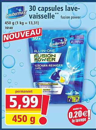 30 capsules lave-vaisselle** fusion power