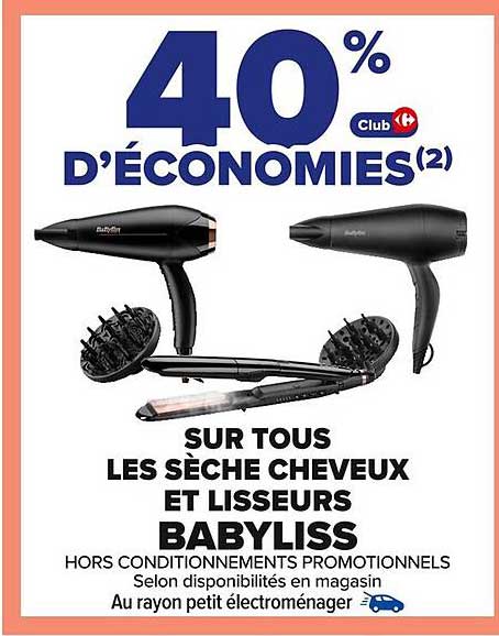 40% d’économies sur tous les sèche cheveux et lisseurs Babyliss