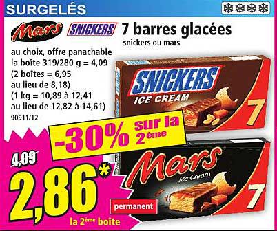 7 barres glacées snickers ou mars