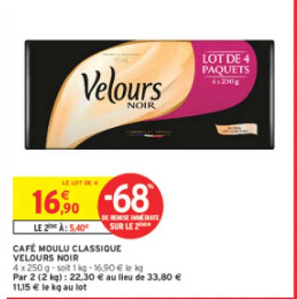 Café Moulu Classique Velours Noir - Lot de 4 Paquets