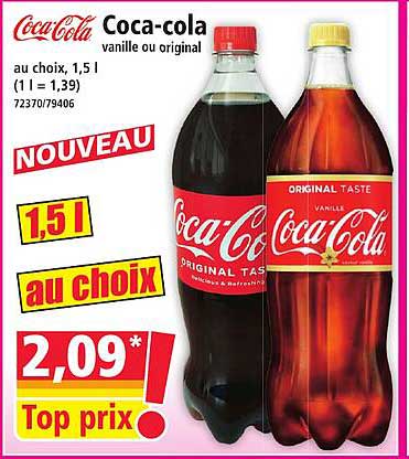 Coca-cola vanille ou original, 1,5 L