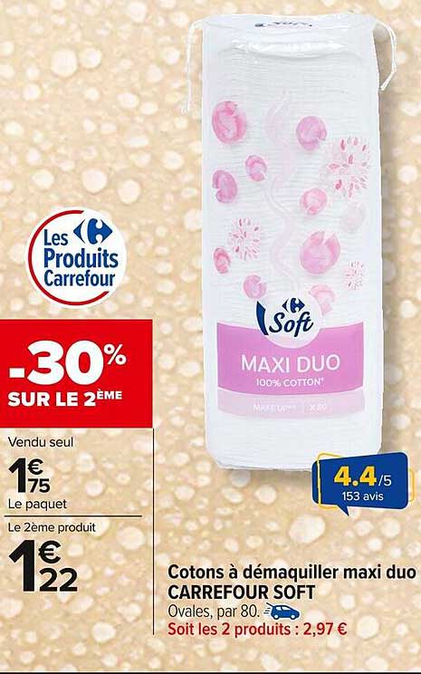 Cotons à démaquiller maxi duo CARREFOUR SOFT