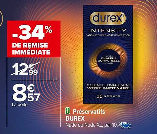 DUREX INTENSITY - Préservatifs Nude ou Nude XL, par 10