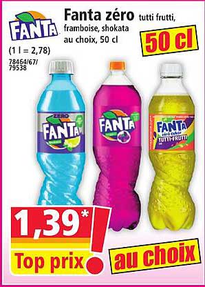 Fanta zéro tutti frutti, framboise, shokata au choix, 50 cl