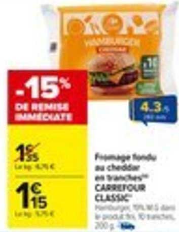 Fromage fondu au cheddar en tranches™ CARREFOUR CLASSIC*