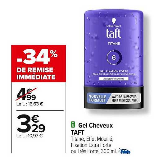 Gel Cheveux TAFT Titane, Effet Mouillé, Fixation Extra Forte ou Très Forte, 300 ml