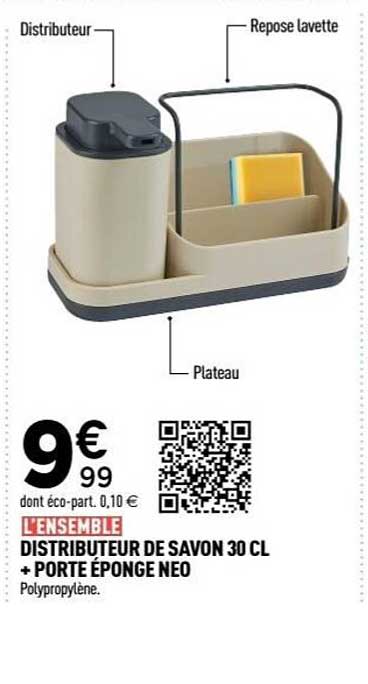 L'ENSEMBLE DISTRIBUTEUR DE SAVON 30 CL + PORTE ÉPONGE NEO