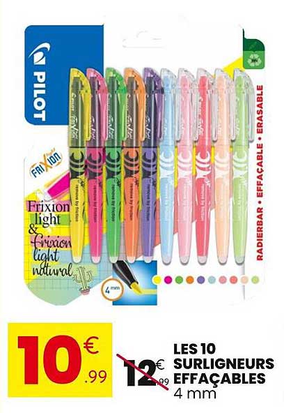 LES 10 SURLIGNEURS EFFACABLES 4 MM