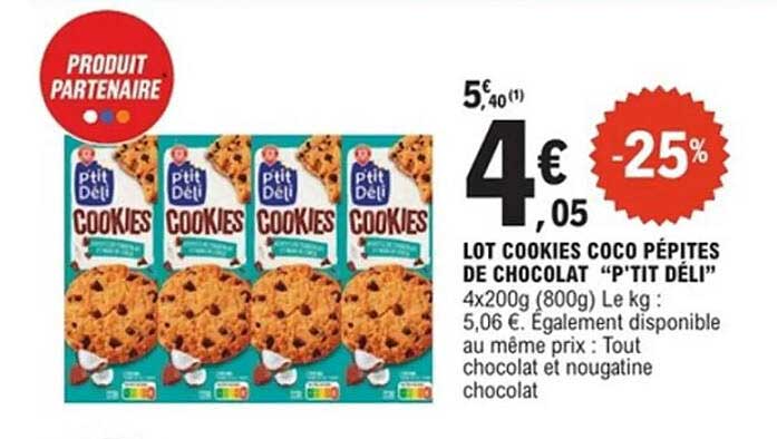 LOT COOKIES COCO PÉPITES DE CHOCOLAT "P'TIT DÉLI"