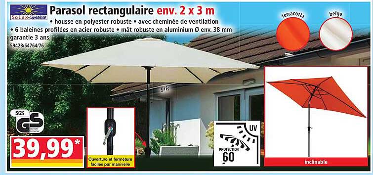 Parasol rectangulaire env. 2 x 3 m