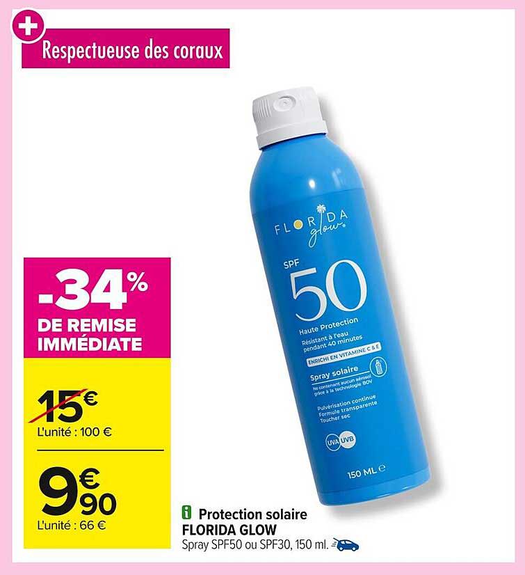 Protection solaire FLORIDA GLOW Spray SPF50 ou SPF30, 150 ml.