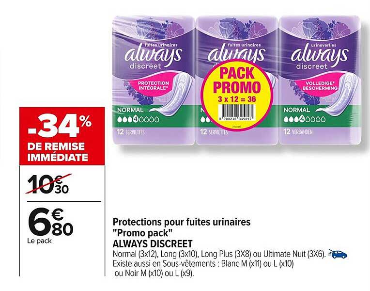 Protections pour fuites urinaires Promo pack ALWAYS DISCREET