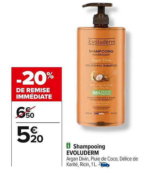Shampooing Evoluderm Argan Divin - 20% de remise immédiate