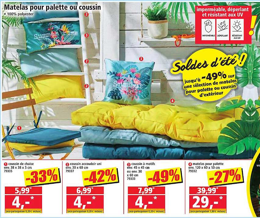 Soldes d'été ! jusqu'à -49% sur une sélection de matelas pour palette ou coussin d'extérieur