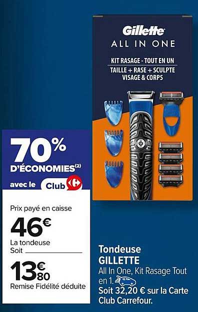 Tondeuse GILLETTE All In One, Kit Rasage Tout en 1