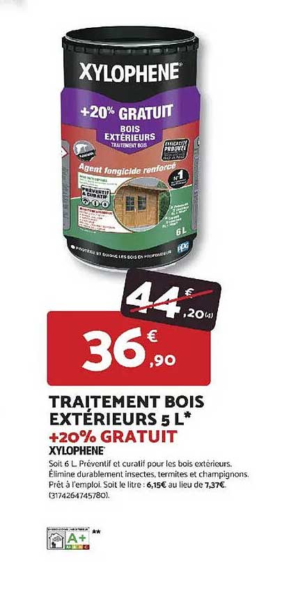 TRAITEMENT BOIS EXTÉRIEURS 5 L* +20% GRATUIT