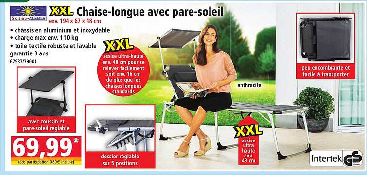 XXL Chaise-longue avec pare-soleil