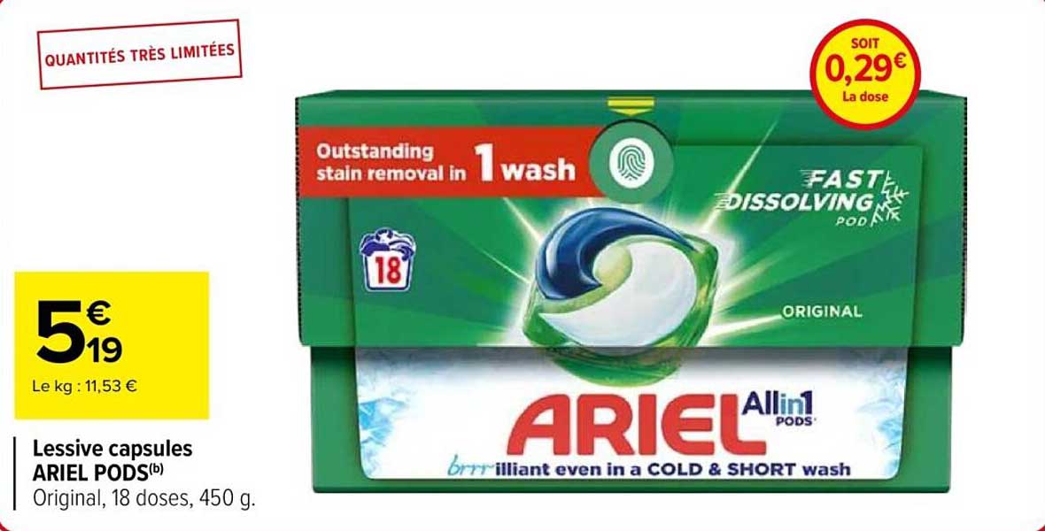 Lessive capsules ARIEL PODS(b) Original, 18 doses, 450 g