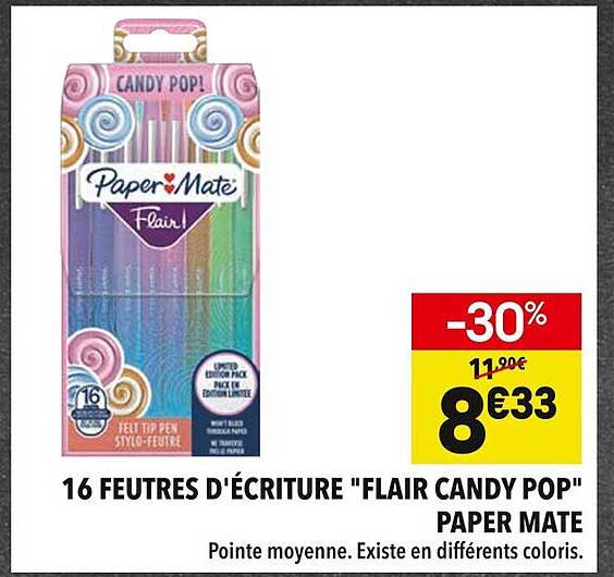 16 FEUTRES D'ÉCRITURE "FLAIR CANDY POP" PAPER MATE