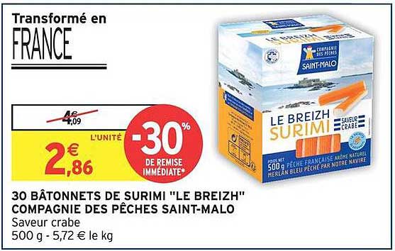 30 BÂTONNETS DE SURIMI "LE BREIZH" COMPAGNIE DES PÊCHES SAINT-MALO