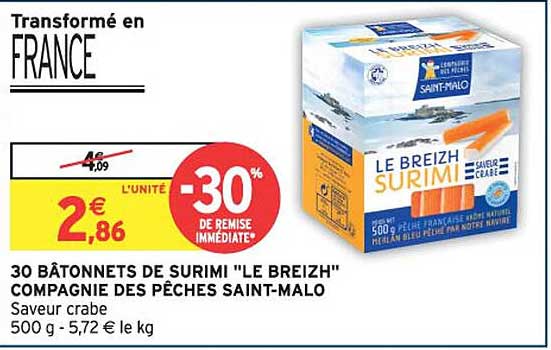 30 BÂTONNETS DE SURIMI "LE BREIZH" COMPAGNIE DES PÊCHES SAINT-MALO