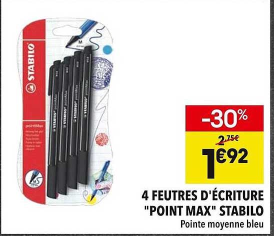 4 feutres d'écriture "Point Max" Stabilo