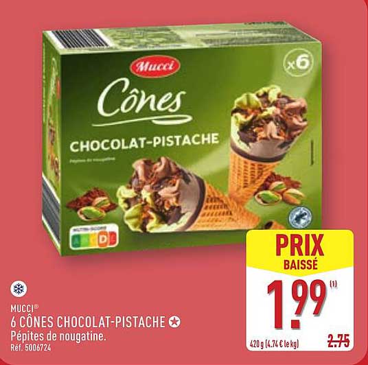 6 CÔNES CHOCOLAT-PISTACHE