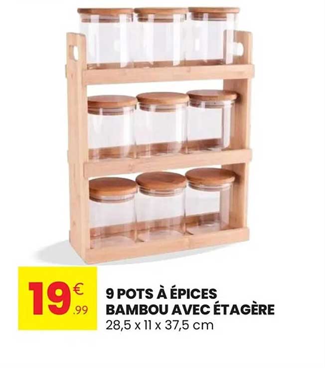 9 POTS À ÉPICES BAMBOU AVEC ÉTAGÈRE