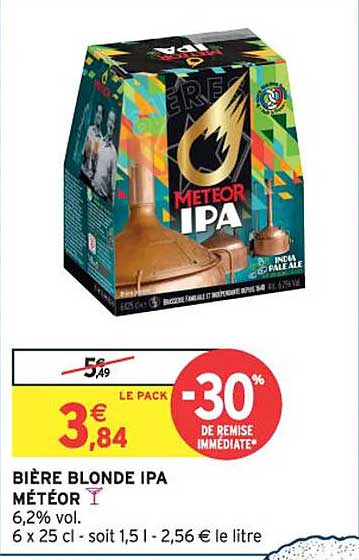 BIÈRE BLONDE IPA MÉTÉOR 6,2% vol. - Pack de 6 x 25 cl