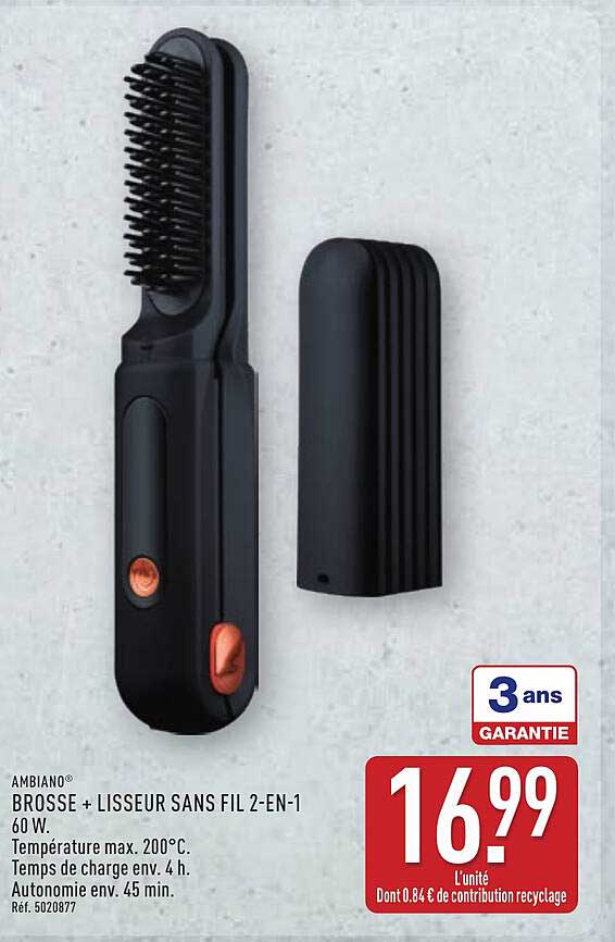 BROSSE + LISSEUR SANS FIL 2-EN-1 60 W.