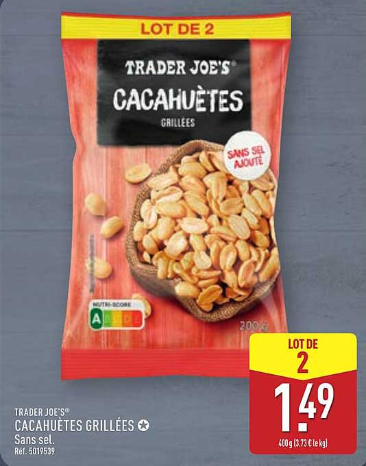 Cacahuètes grillées sans sel ajouté - Lot de 2