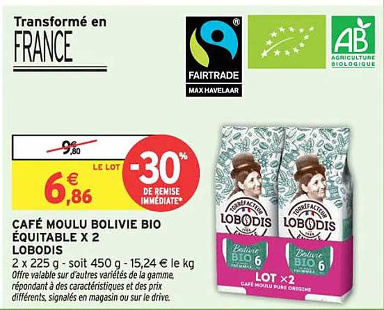 CAFÉ MOULU BOLIVIE BIO ÉQUITABLE X 2 LOBODIS