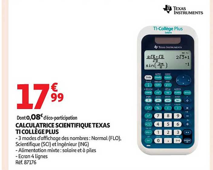 CALCULATRICE SCIENTIFIQUE TEXAS TI COLLÈGE PLUS