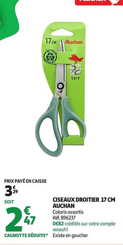 CISEAUX DROITIER 17 CM AUCHAN