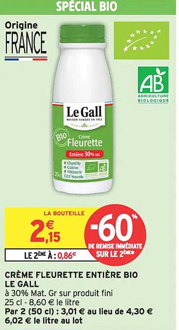 CRÈME FLEURETTE ENTIÈRE BIO LE GALL