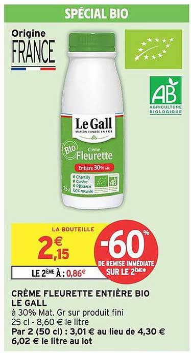CRÈME FLEURETTE ENTIÈRE BIO LE GALL