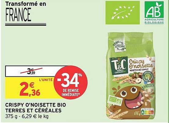 CRISPY O'NOISETTE BIO TERRES ET CÉRÉALES
