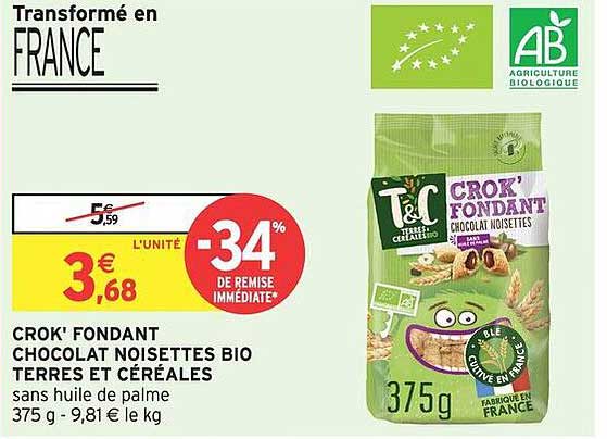 CROK' FONDANT CHOCOLAT NOISETTES BIO TERRRES ET CÉRALES