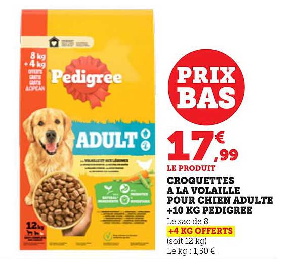 Croquettes à la volaille pour chien adulte +10 kg Pedigree