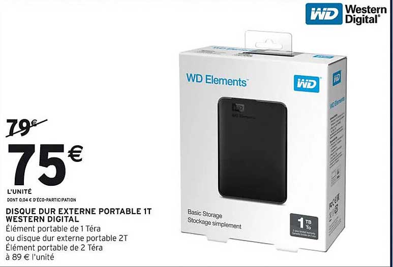 DISQUE DUR EXTERNE PORTABLE 1T WESTERN DIGITAL