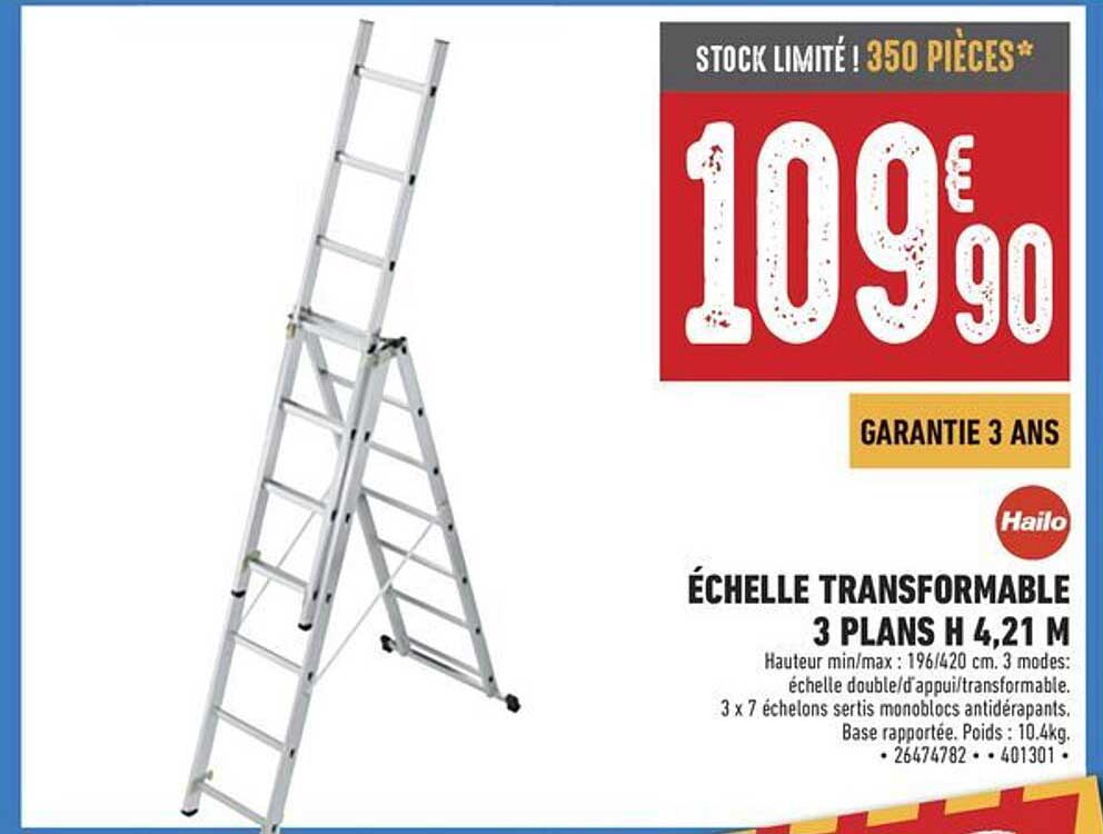 ÉCHELLE TRANSFORMABLE 3 PLANS H 4,21 M