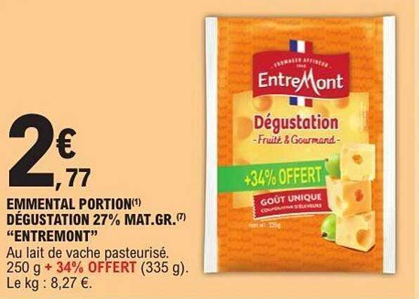 EMMENTAL PORTION DÉGUSTATION 27% MAT.G.R. "ENTREMONT"