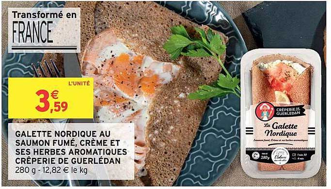 GALETTE NORDIQUE AU SAUMON FUMÉ, CRÈME ET SES HERBES AROMATIQUES CRÊPERIE DE GUERLÉDAN
